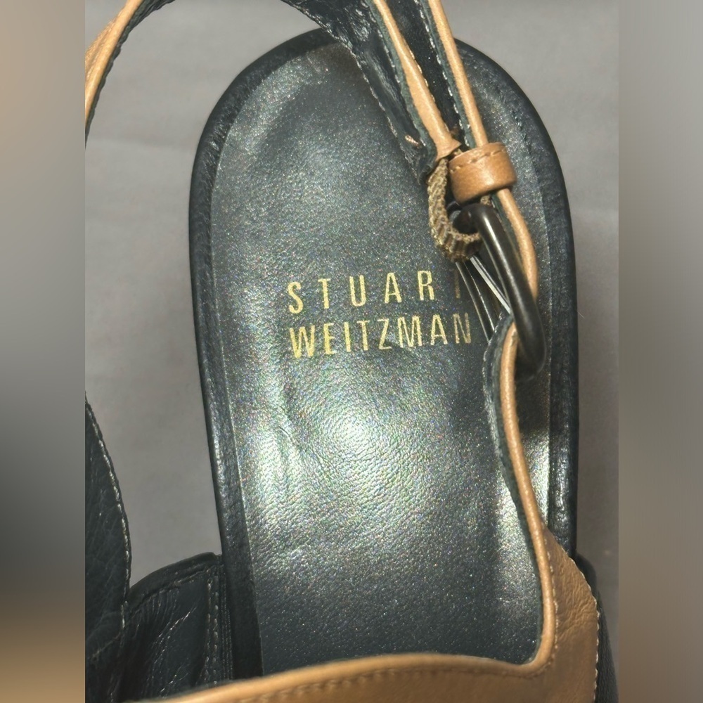 Stuart Weitzman back/tan leather 4” wedge size 5.5 - Picture 8 of 9